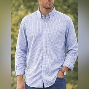 Eddie Bauer Wrinkle Free Button Down Shirt Men’s 2XL Blue Check Relaxed Fit